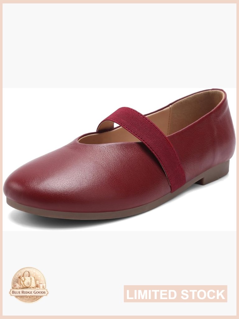 Genuine Leather Mary Jane Ballet Flats With Strap Comfortable Lightweight Work